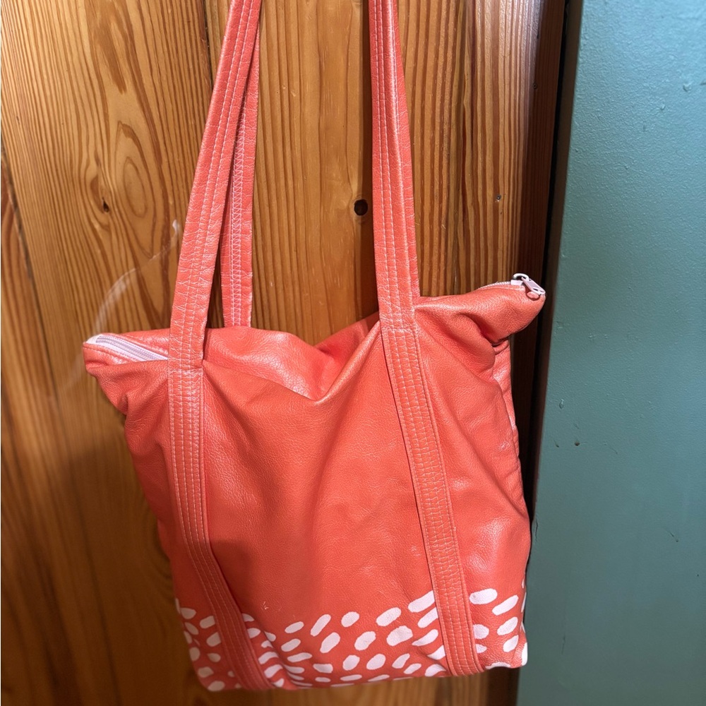 Coral Tote Bag with White Accents